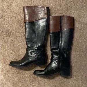 KNEE HIGH DUAL TONED LEATHER BOOTS